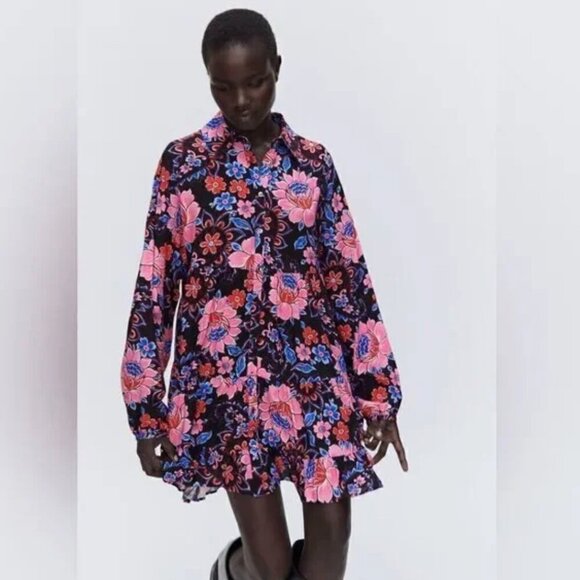 ZARA NWT FLORAL PRINT BABYDOLL DRESS - S - Picture 5 of 9